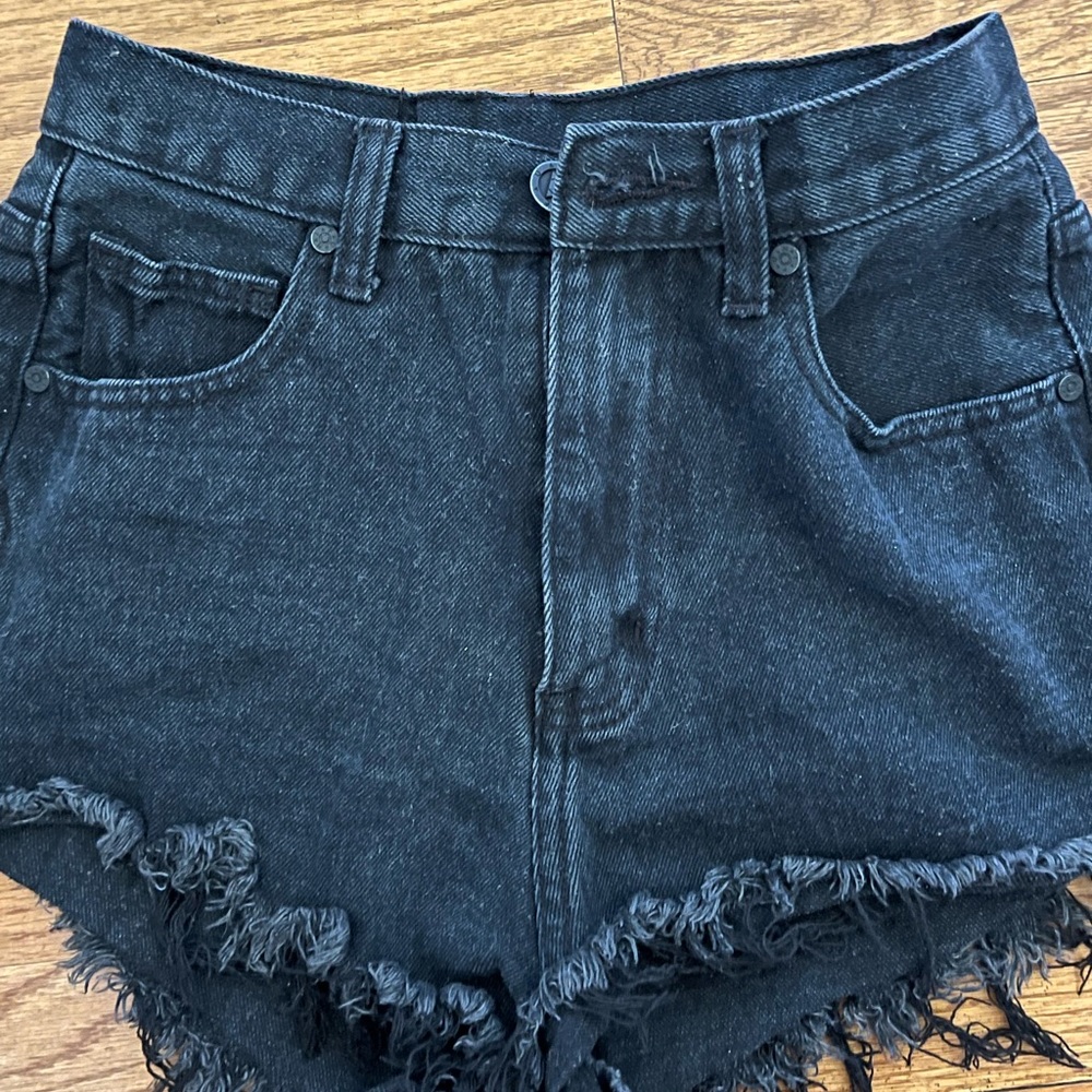 UNIF Washed Black Distressed Denim Shorts